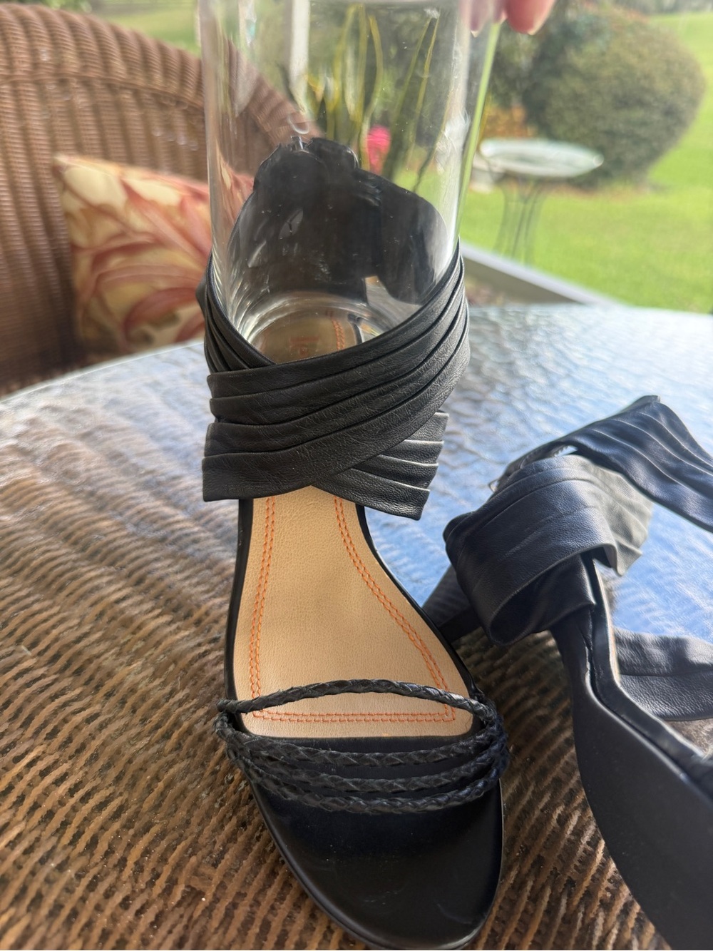Levity Black Wrap-Strap Braided Toe Heels black